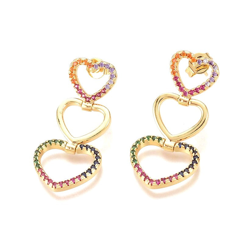 Boucles d'oreilles 3 cœurs zirconiums couleurs sertis