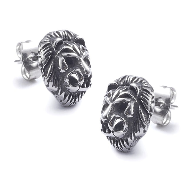 Boucles d'oreilles en acier inoxydable tête de lion