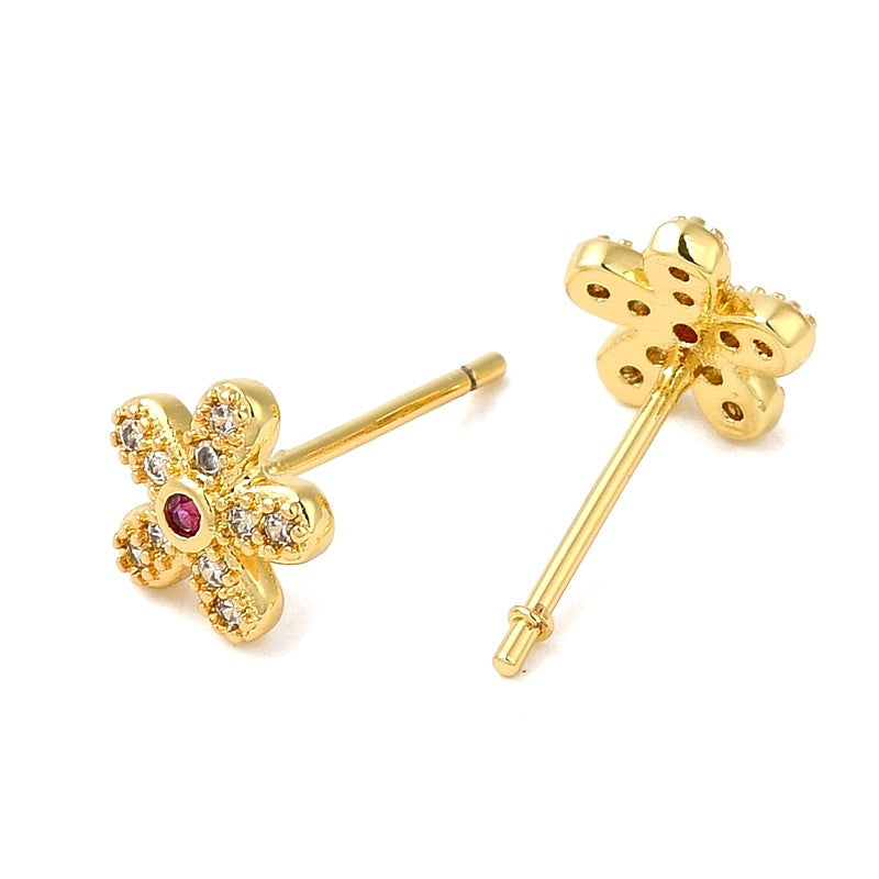 Boucles d'oreilles fleur zirconium rouge