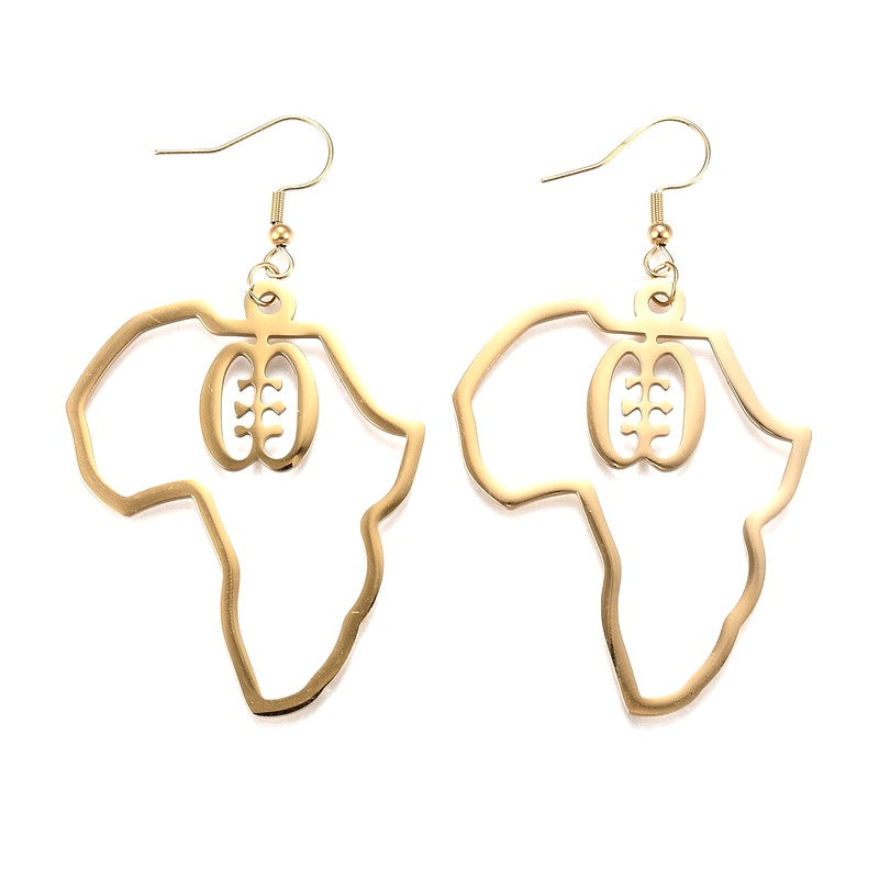 Boucles d'oreilles carte d'Afrique acier doré