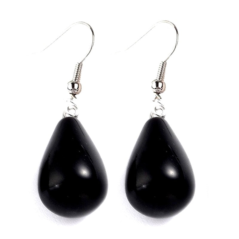 Boucles d'oreilles pierre naturelle goutte onyx noir