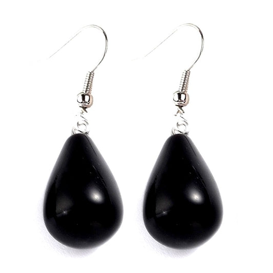 Boucles d'oreilles pierre naturelle goutte onyx noir