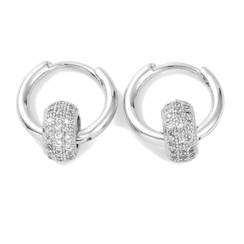 Small Creole earrings with CZ diamonds in white gold