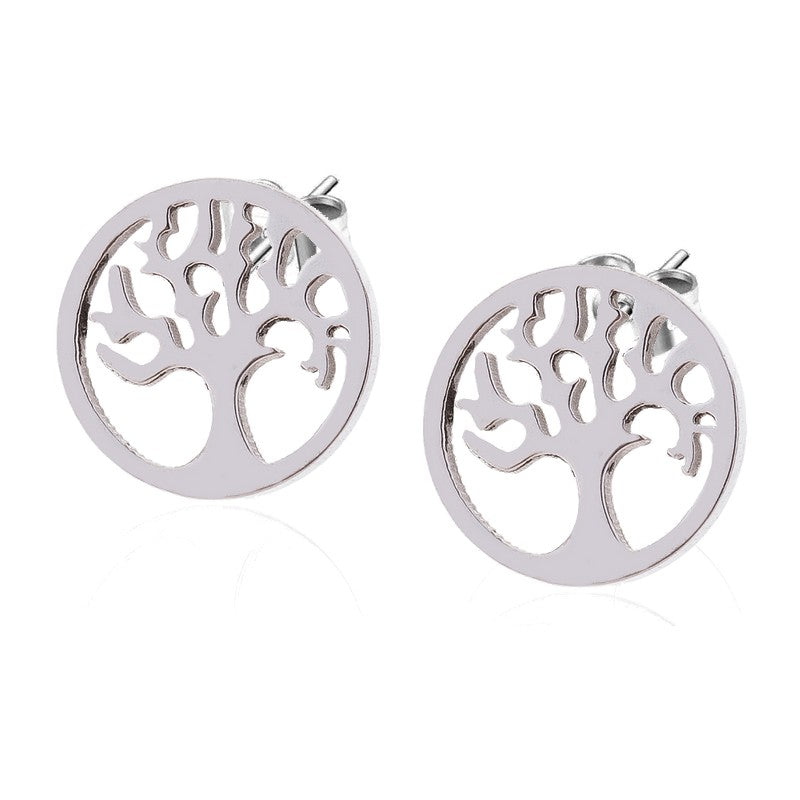 Pendientes mujer acero inoxidable plata árbol de la vida