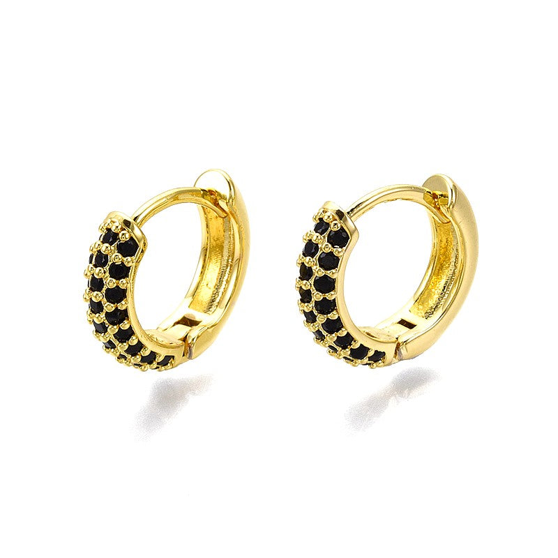 Small hoop earrings with black zirconiums set