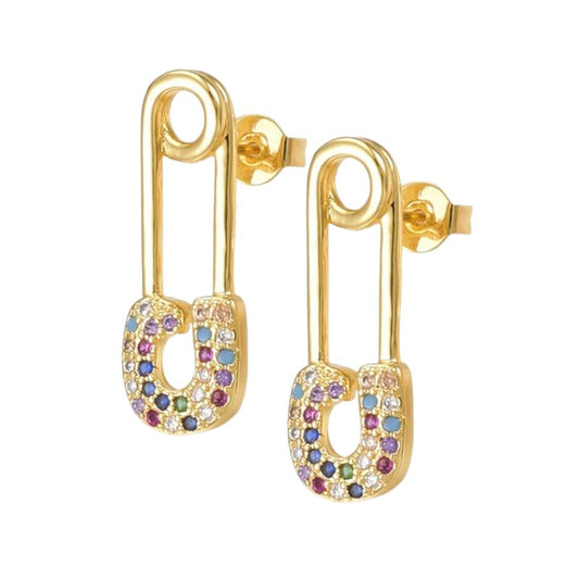 Boucles d'oreilles tombantes épingle avec zirconiums couleurs sertis