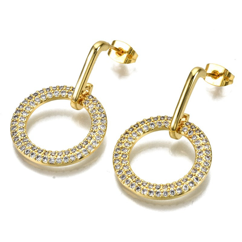 Boucles d'oreilles tombante anneau diamants CZ