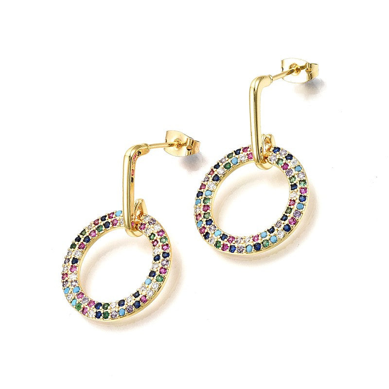 Colorful zirconium drop ring earrings set