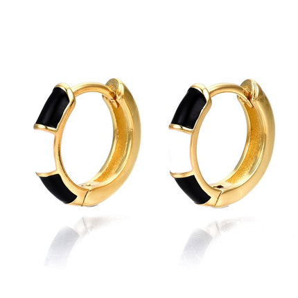 Boucles d'oreilles Créoles émail noir et blanc Boucles d'oreilles plaqué or Bijouxmode