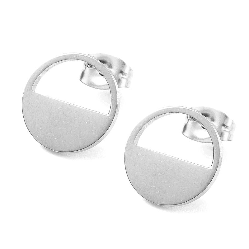 Boucles d'oreilles femme en acier inoxydable rondes argentées