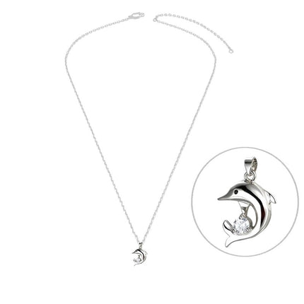 Collier argent 925 dauphin zirconiums sertis oxyde blanc Cotemode