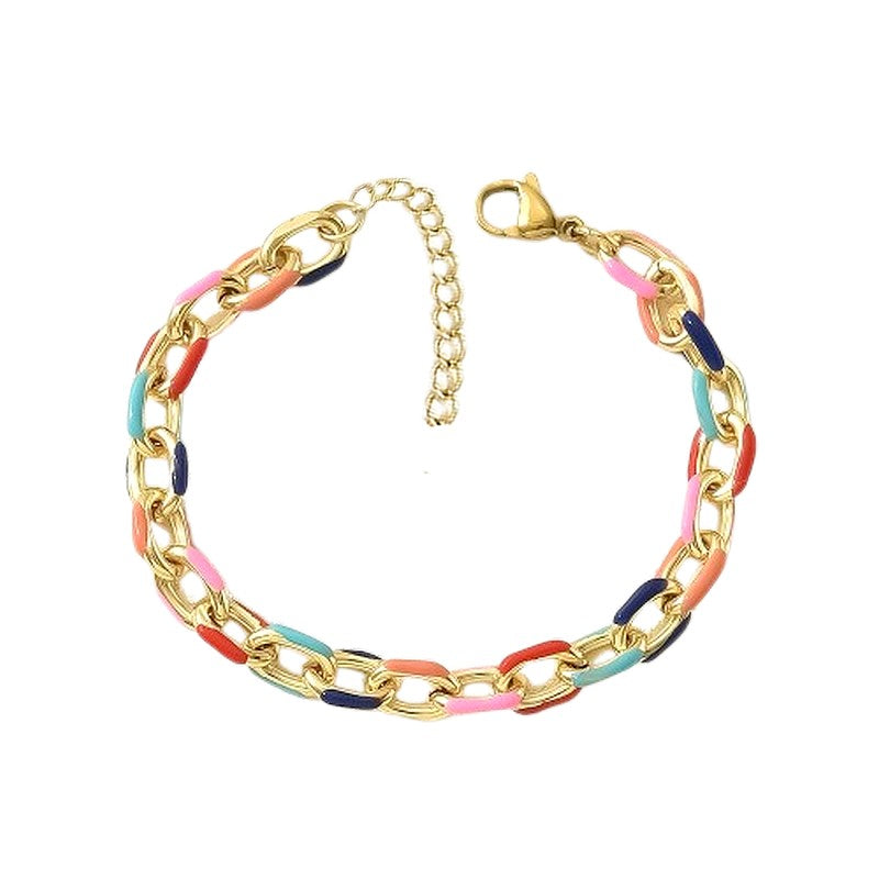 Bracelet pour femme - souple émail coloré doré or 18k