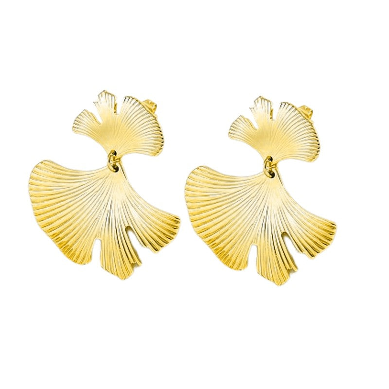 Boucles d'oreilles feuilles acier doré