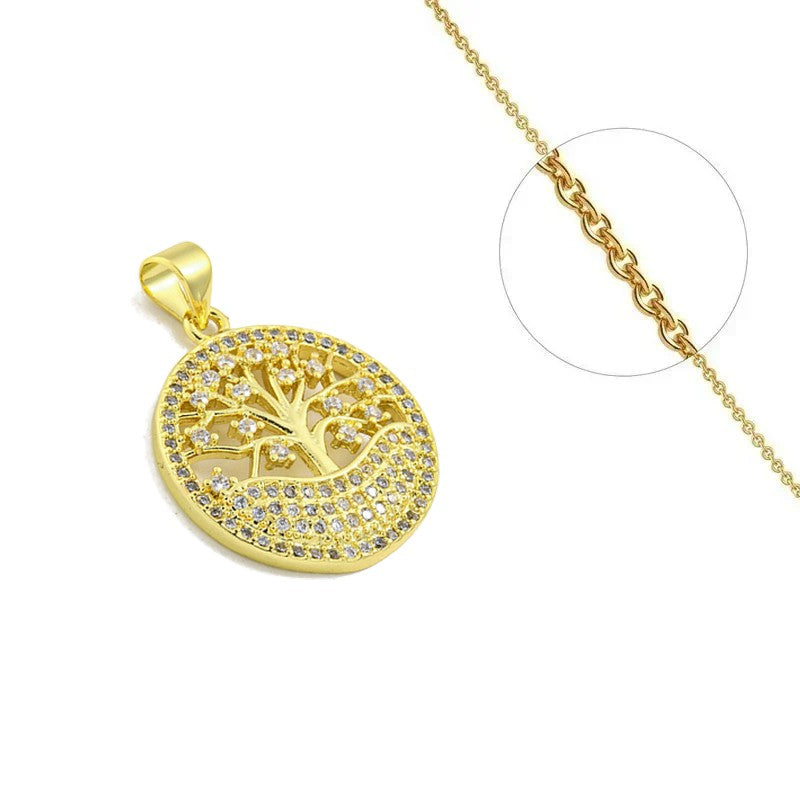 Tree of life pendant chain necklace with zirconiums set 