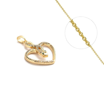 Collier chaîne et pendentif cœur serpent zirconiums sertis Colliers plaqué or Bijouxmode