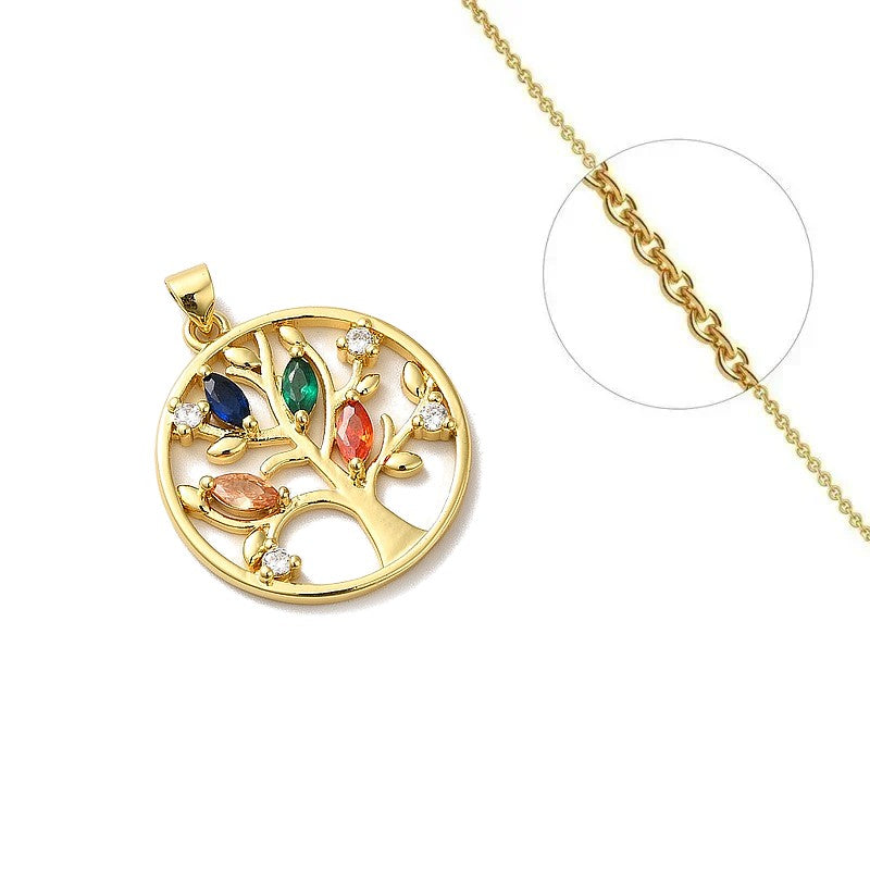 Tree of life pendant chain necklace with colored zirconiums set