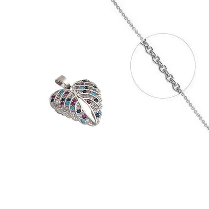 Collier rhodié chaîne et pendentif ailes en forme de cœur orné de zirconiums couleurs Colliers plaqué or Bijouxmode