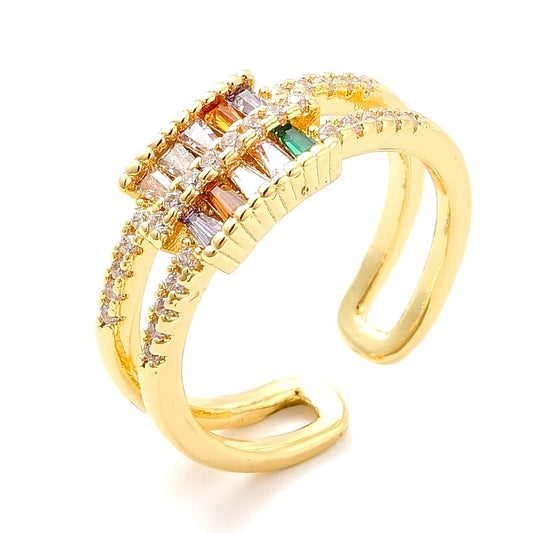 Adjustable women's ring with colored CZ diamond lines