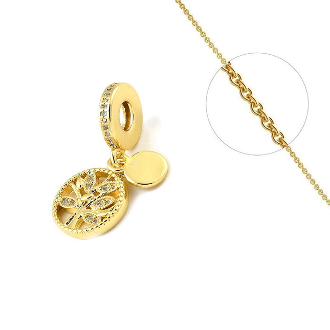 Collier chaîne et pendentif arbre et breloque serti de zirconiums Colliers plaqué or Bijouxmode