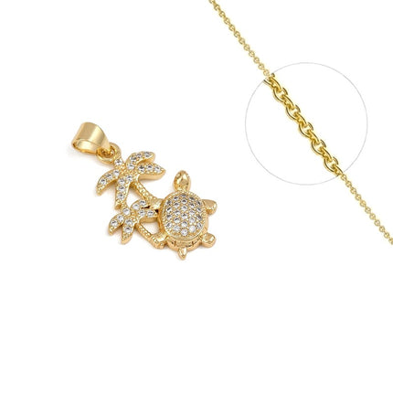 Collier chaîne et pendentif tortue palmiers zirconiums sertis Colliers plaqué or Bijouxmode