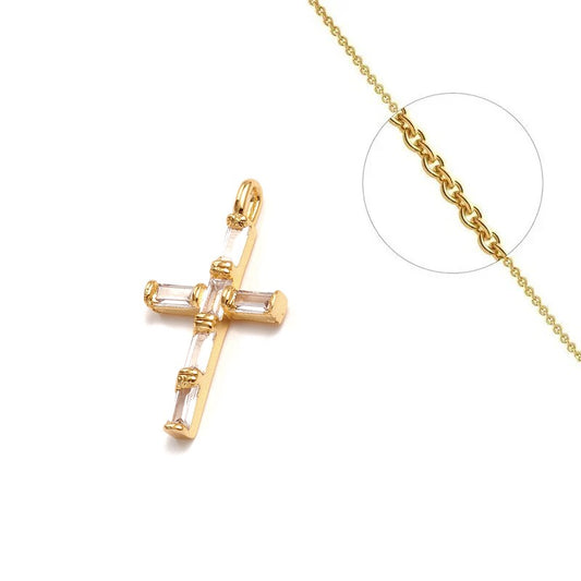 Collier chaîne pendentif croix religieuse zirconiums sertis