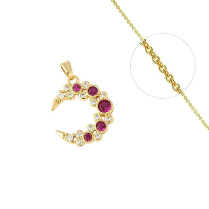 Collier chaîne et pendentif lune rouge zirconiums sertis Colliers plaqué or Bijouxmode