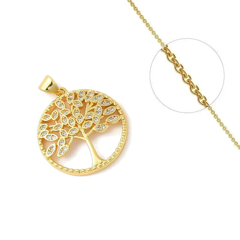 Tree of life pendant chain necklace with set zirconiums 