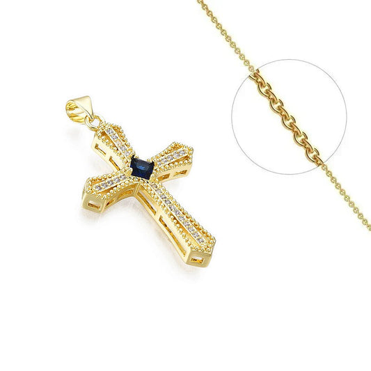 Collier chaîne et pendentif croix religieuse avec des zirconiums sertis