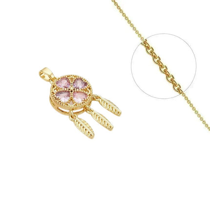 Collier doré chaîne et pendentif attrape rèves zirconiums rose sertis Colliers plaqué or Bijouxmode