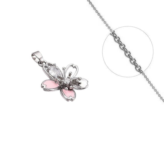 Collier doré chaîne et pendentif fleur émail zirconiums sertis