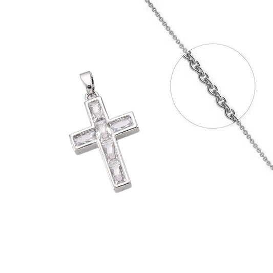 Collier doré chaîne et pendentif croix zirconiums sertis