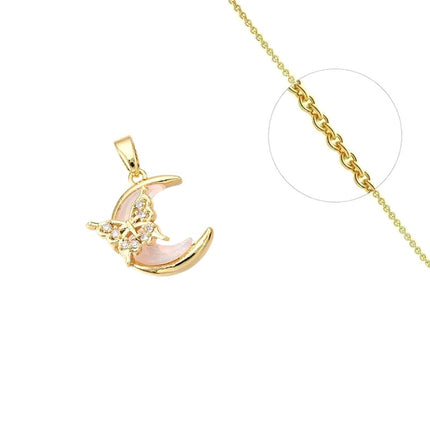 Collier chaîne et pendentif lune avec papillon zirconiums sertis Colliers plaqué or Bijouxmode