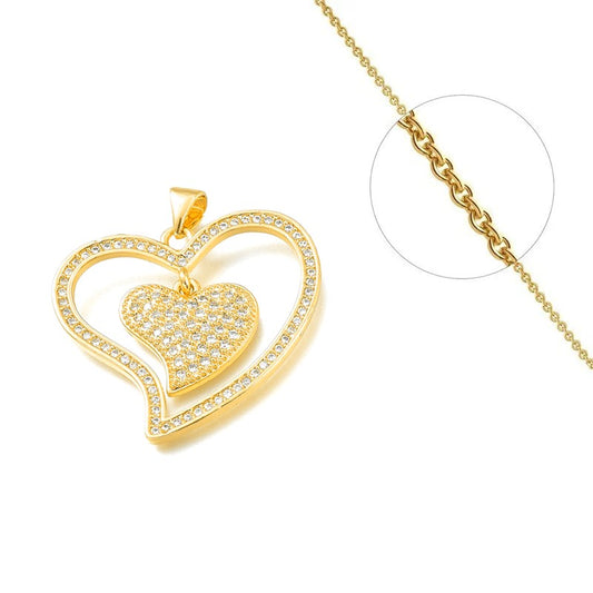 Collier chaîne et pendentif double cœurs avec diamant CZ sertis