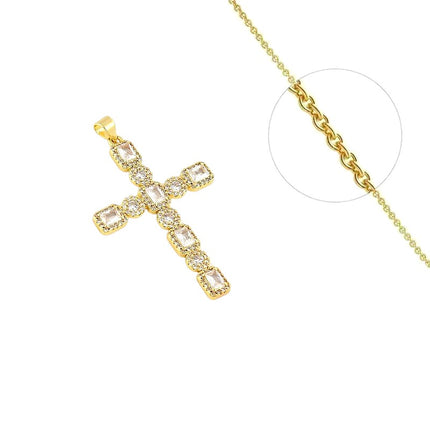 Collier chaîne et pendentif croix zirconiums sertis Colliers plaqué or Bijouxmode