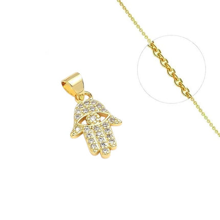 Collier chaîne et pendentif main de Fatma zirconiums blanc Colliers plaqué or Bijouxmode