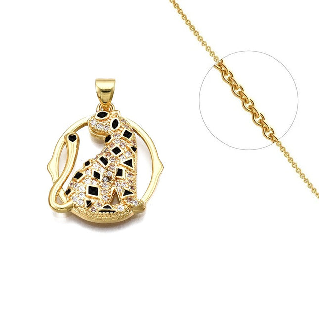 Collier chaîne et pendentif félin zirconiums et émail Colliers plaqué or Bijouxmode