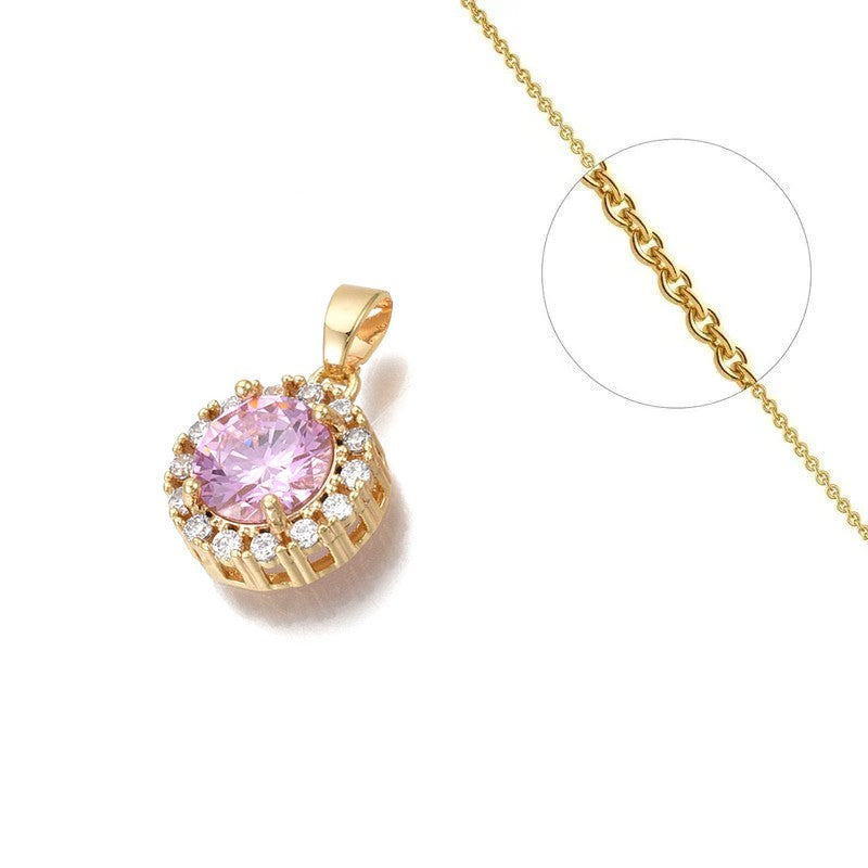 Chain necklace and pink zirconium pendant set