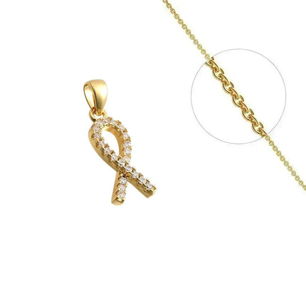 Collier doré chaîne et pendentif lutte contre le sida orné de zirconiums sertis Colliers plaqué or Bijouxmode