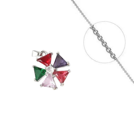 Collier rhodié chaîne et pendentif oxydes colorées Colliers plaqué or Bijouxmode