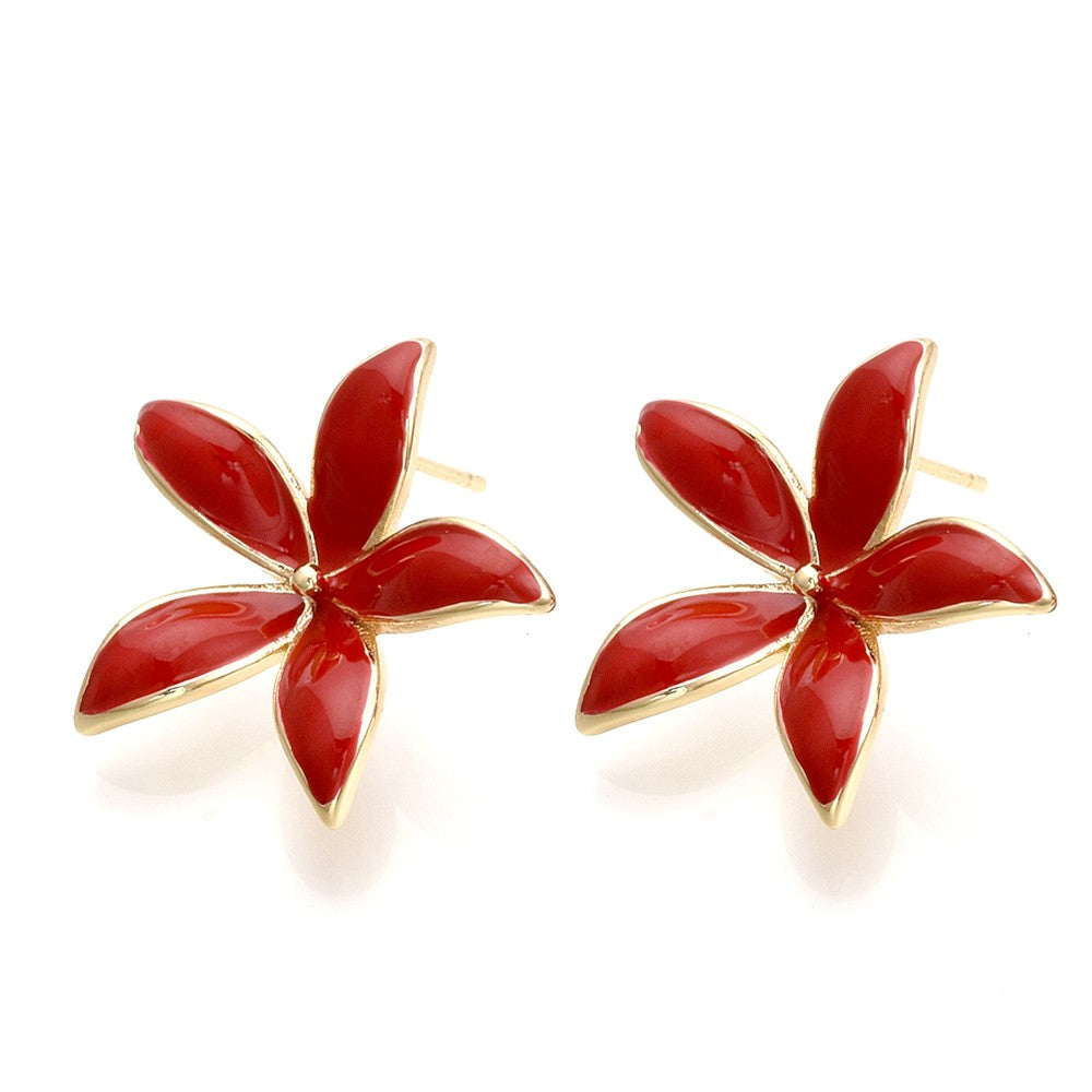 Boucles d'oreilles fleur émaillé rouge