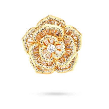 Bague femme réglable fleur oxyde et diamants CZ sertis Bagues plaqué or Bijouxmode