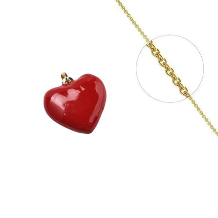 Collier doré chaîne et pendentif cœur émail rouge Colliers plaqué or Bijouxmode