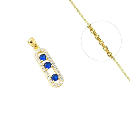 Collier chaîne et pendentif 3 zirconiums couleurs bleu Colliers plaqué or Bijouxmode