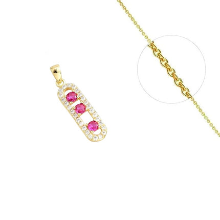 Collier chaîne et pendentif 3 zirconiums couleurs fuchsia Colliers plaqué or Bijouxmode