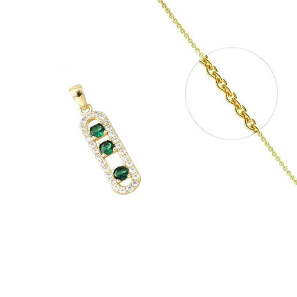 Collier chaîne et pendentif 3 zirconiums couleurs vert Colliers plaqué or Bijouxmode