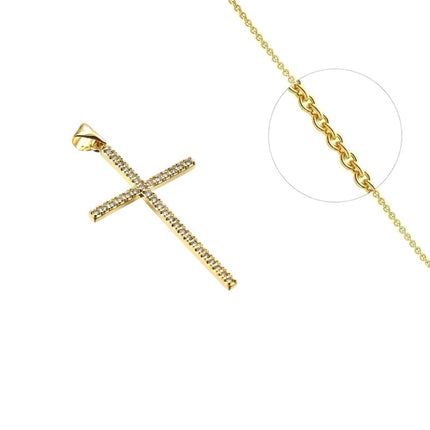 Collier chaîne et pendentif croix fine zirconiums sertis Colliers plaqué or Bijouxmode