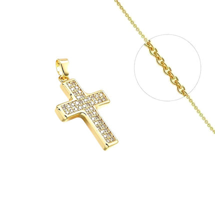 Collier chaîne et pendentif croix zirconiums sertis Colliers plaqué or Bijouxmode