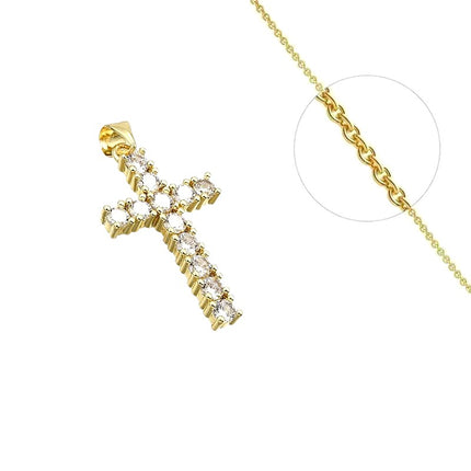 Collier chaîne et pendentif croix zirconiums sertis Colliers plaqué or Bijouxmode
