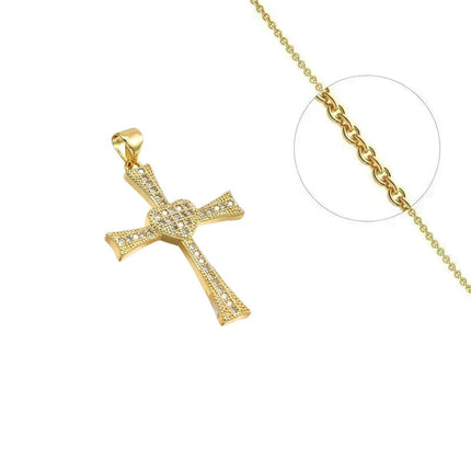 Collier doré chaîne et pendentif croix avec cœur orné de zirconiums sertis Colliers plaqué or Bijouxmode