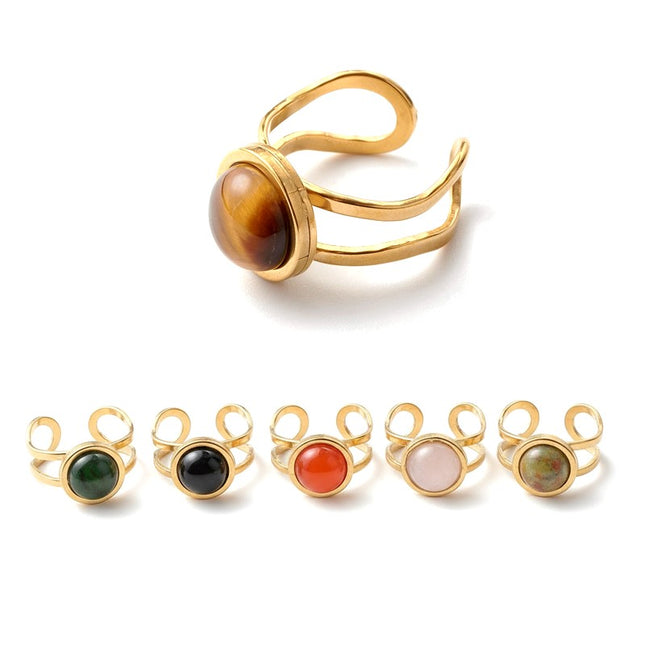 Lot de 10 Bagues acier inoxydable pierres naturelles mélangées